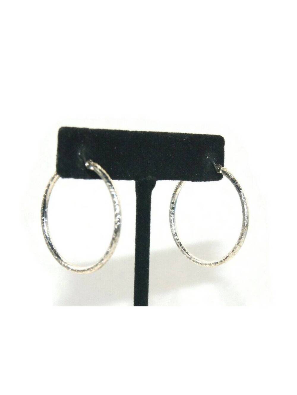 Vintage Textured Silver Tone Hoop Earrings with Latch Backs for Pierced Ears.